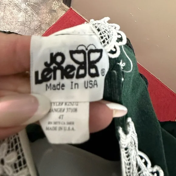 Vintage Lenee Jo Lene Girls Green Velvet Floral Dress Lace Collar 4T USA  Unworn
